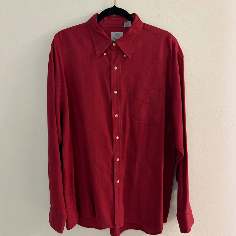 Viyella Mens XL Dark Red Cotton Wool Blend Long Sleeve Button Down Shirt Twill